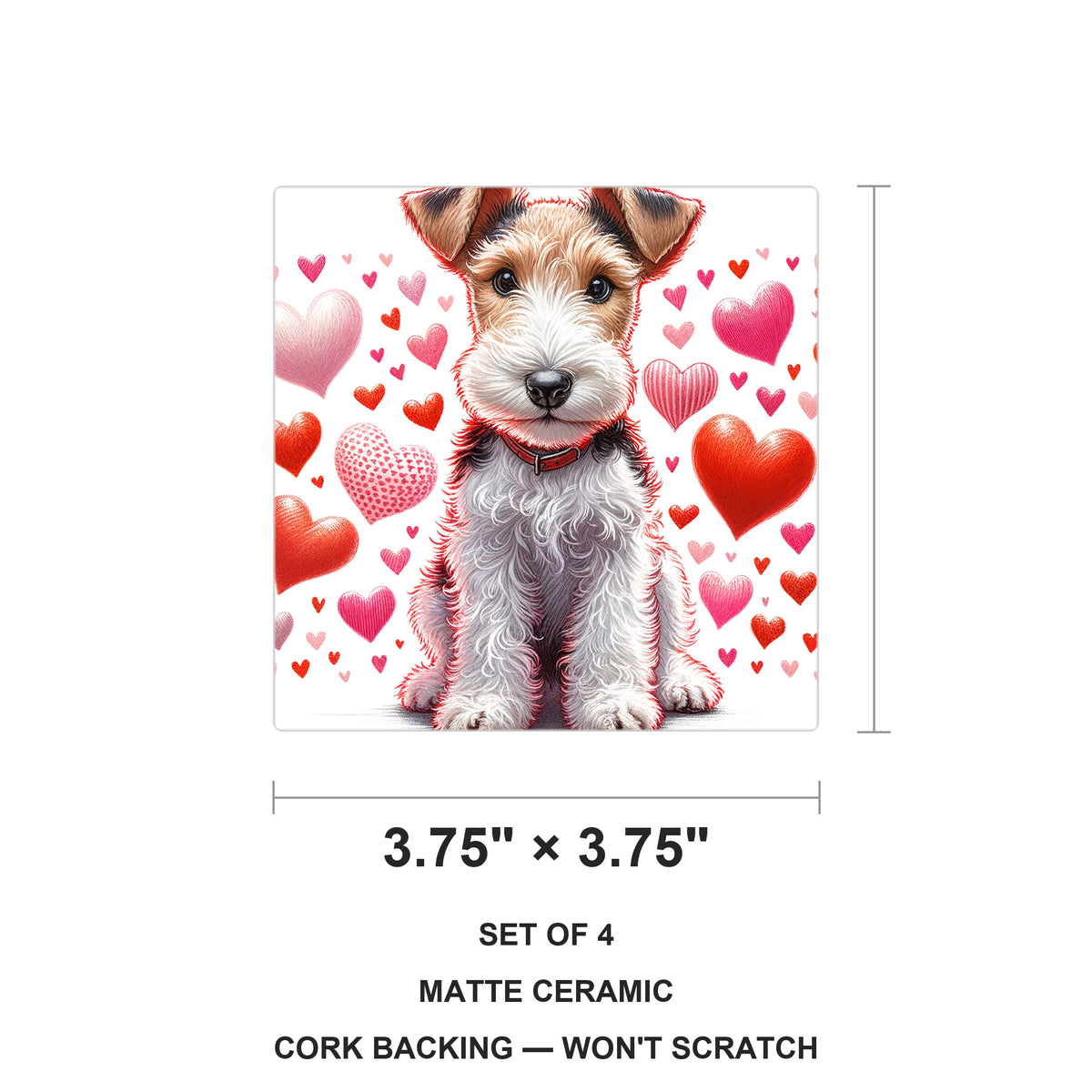 Wire Fox Terrier ceramic coasters set of 4, size 3.75 inches