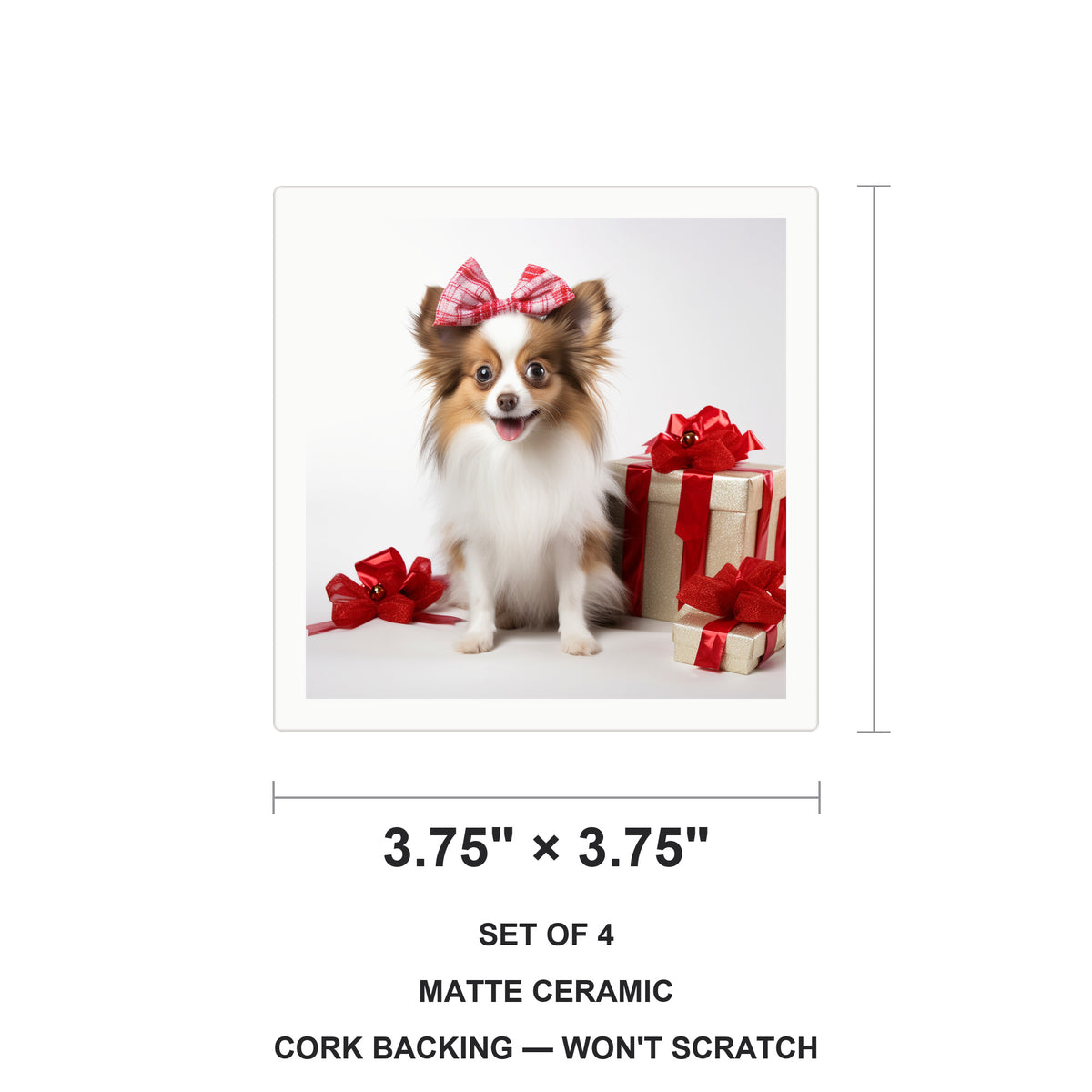 Papillon Puppy ceramic coasters set of 4, size 3.75 inches
