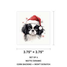 Japanese Chin Puppy Drawing ceramic coasters set of 4, size 3.75 inches