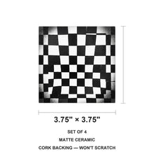 Checkerboard ceramic coasters set of 4, size 3.75 inches
