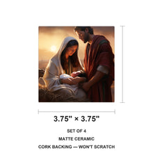 Warm Sunset Nativity ceramic coasters set of 4, size 3.75 inches
