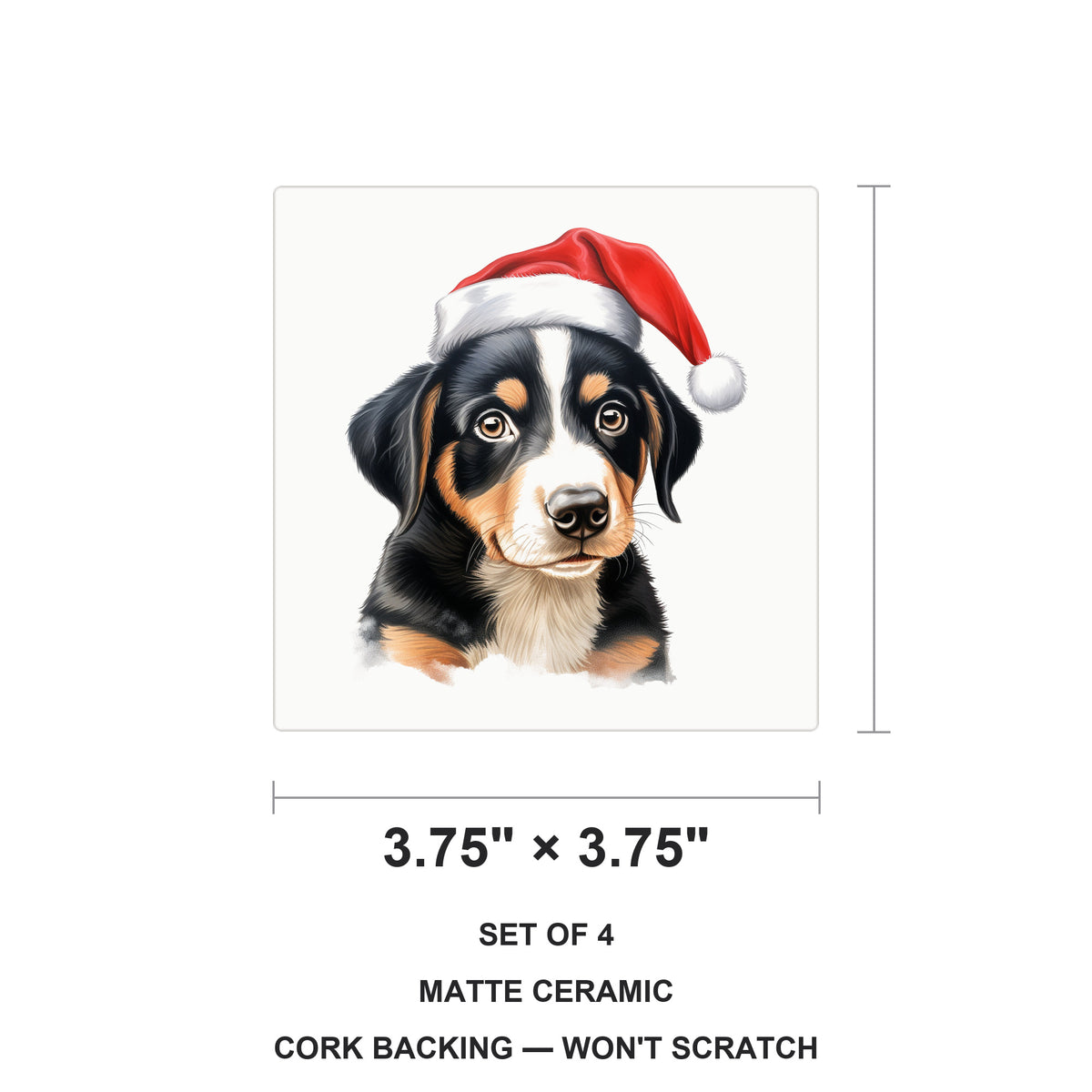 Entlebucher Mountain Dog Puppy Drawing ceramic coasters set of 4, size 3.75 inches
