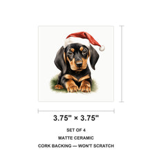 Black and Tan Coonhound Puppy Drawing ceramic coasters set of 4, size 3.75 inches