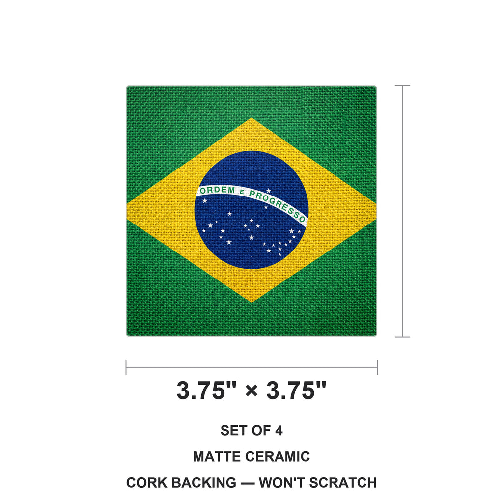 Brazil Flag Pride ceramic coasters set of 4, size 3.75 inches