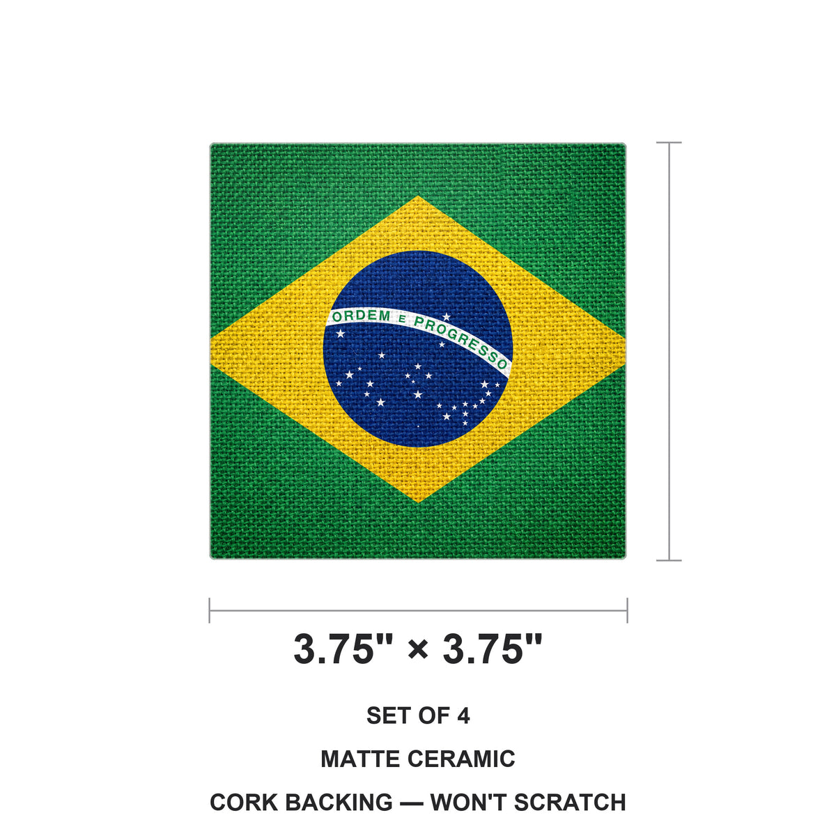 Brazil Flag Pride ceramic coasters set of 4, size 3.75 inches
