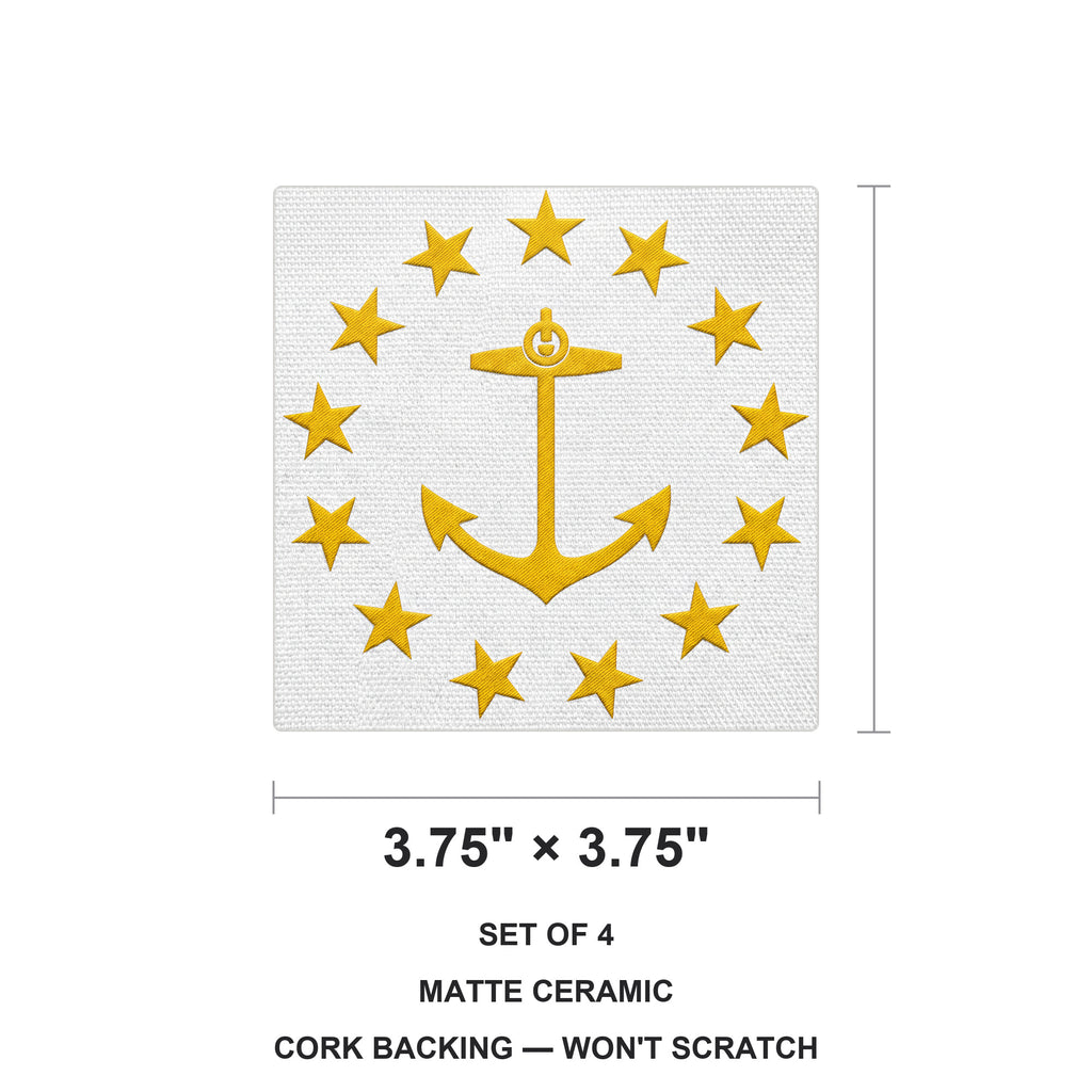 Rhode Island State Flag ceramic coasters set of 4, size 3.75 inches