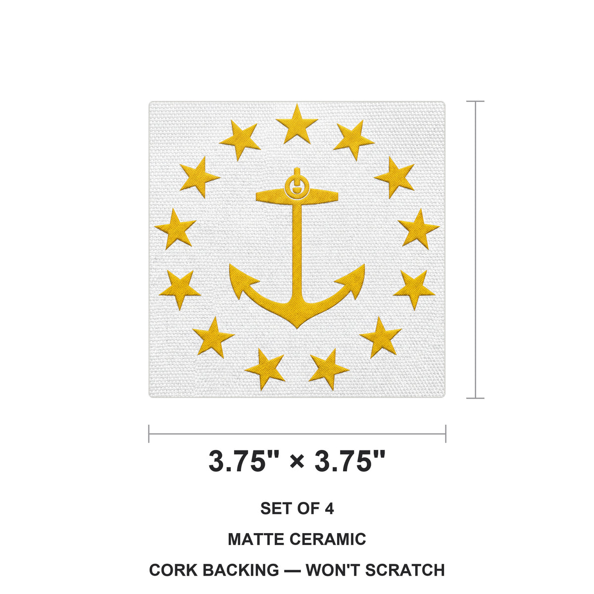 Rhode Island State Flag ceramic coasters set of 4, size 3.75 inches
