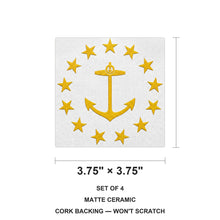 Rhode Island State Flag ceramic coasters set of 4, size 3.75 inches