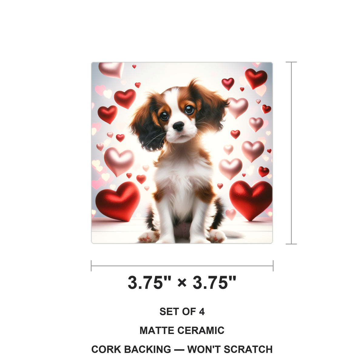 Cavalier King Charles Spaniel ceramic coasters set of 4, size 3.75 inches