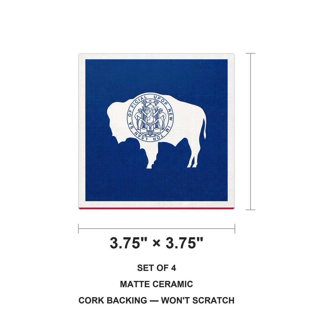 Wyoming State Flag ceramic coasters set of 4, size 3.75 inches