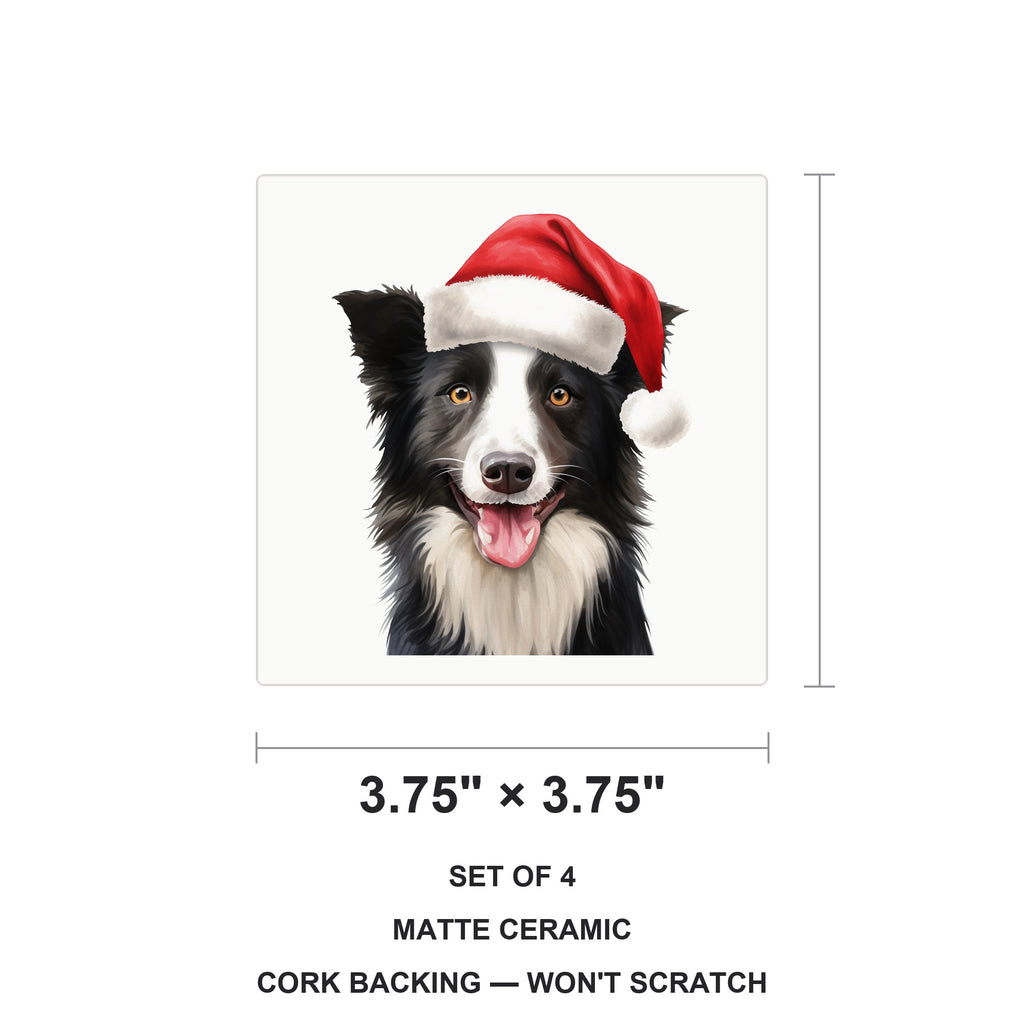 Border Collie ceramic coasters set of 4, size 3.75 inches