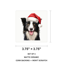 Border Collie ceramic coasters set of 4, size 3.75 inches