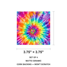 Rainbow Tie-Dye ceramic coasters set of 4, size 3.75 inches