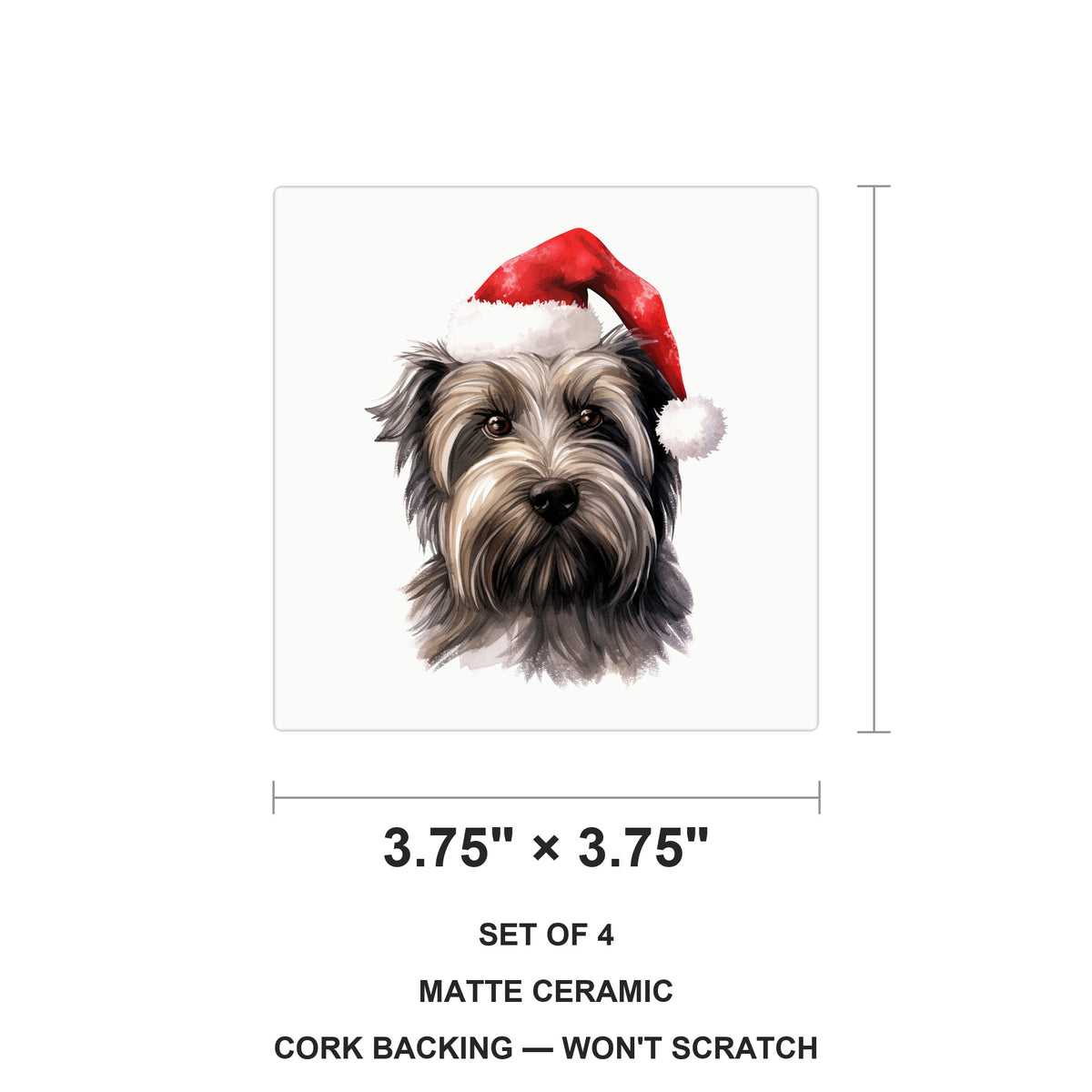 Skye Terrier ceramic coasters set of 4, size 3.75 inches