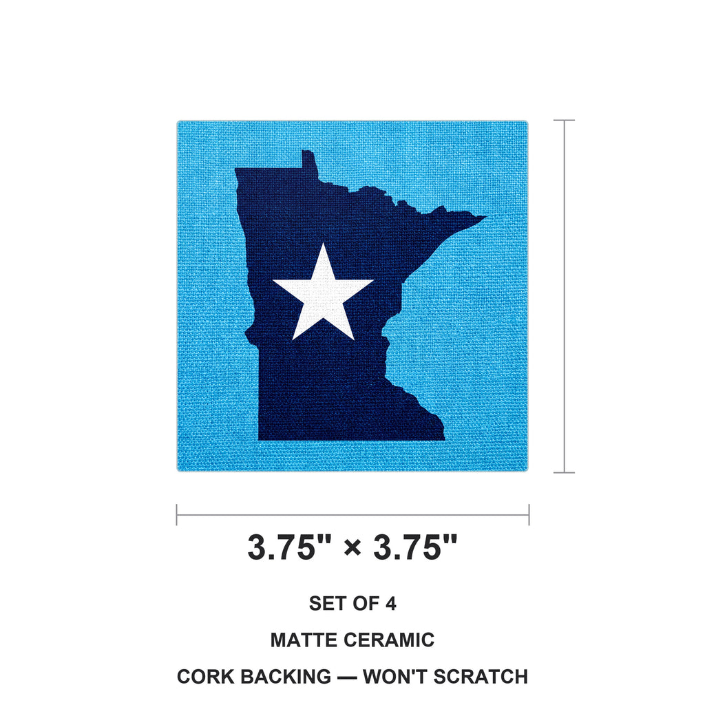 Minnesota State Flag ceramic coasters set of 4, size 3.75 inches