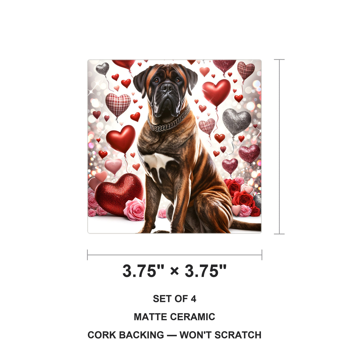 Mastiff ceramic coasters set of 4, size 3.75 inches