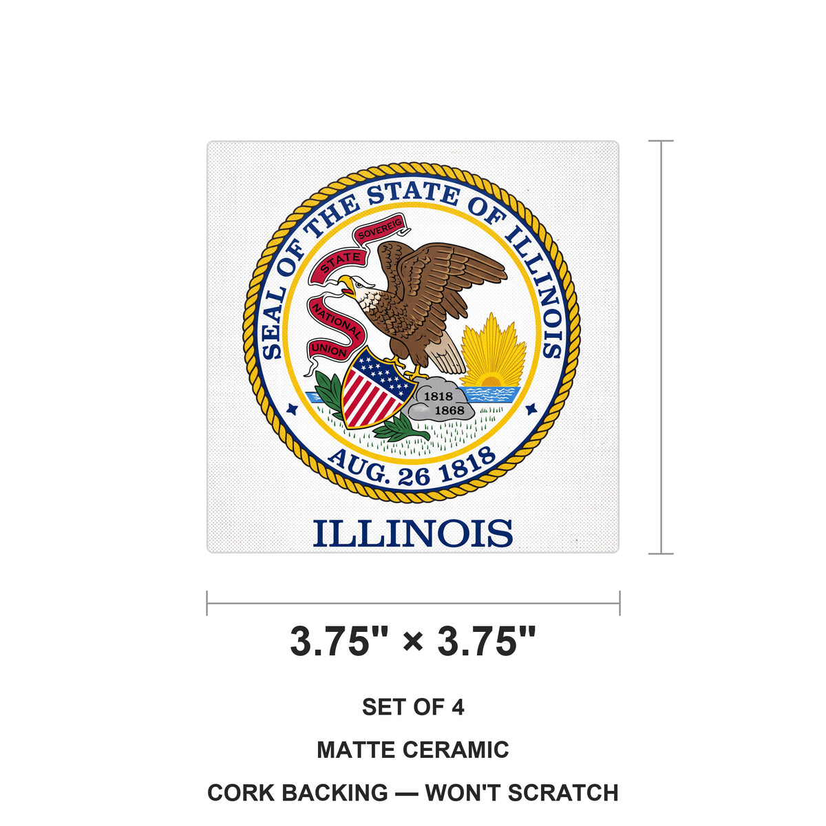 Illinois State Flag ceramic coasters set of 4, size 3.75 inches