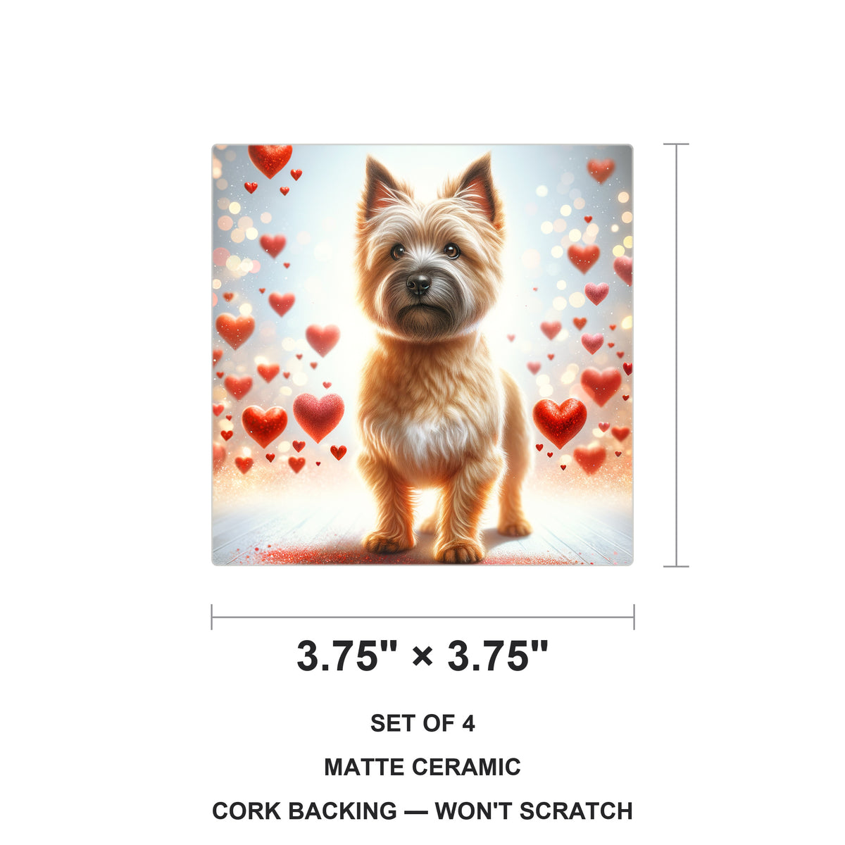 Cairn Terrier ceramic coasters set of 4, size 3.75 inches