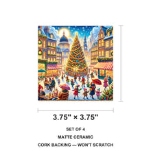 Holiday Town Square ceramic coasters set of 4, size 3.75 inches