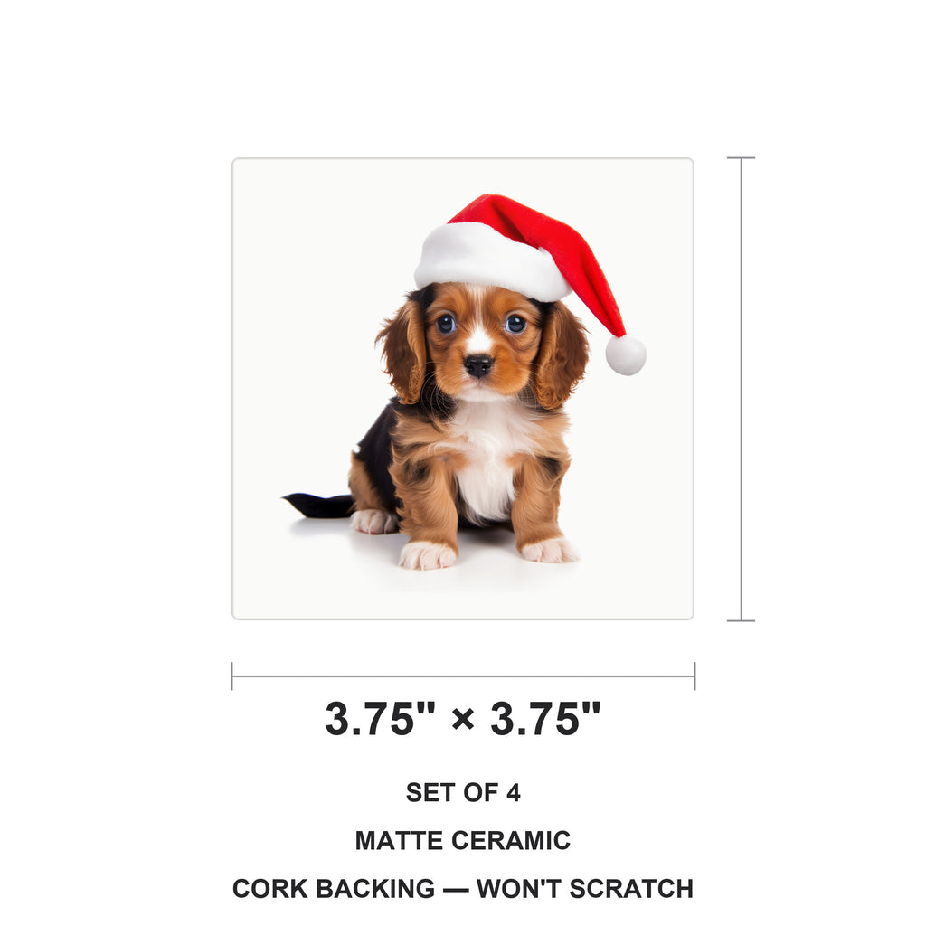 Cavalier King Charles Spaniel Puppy ceramic coasters set of 4, size 3.75 inches