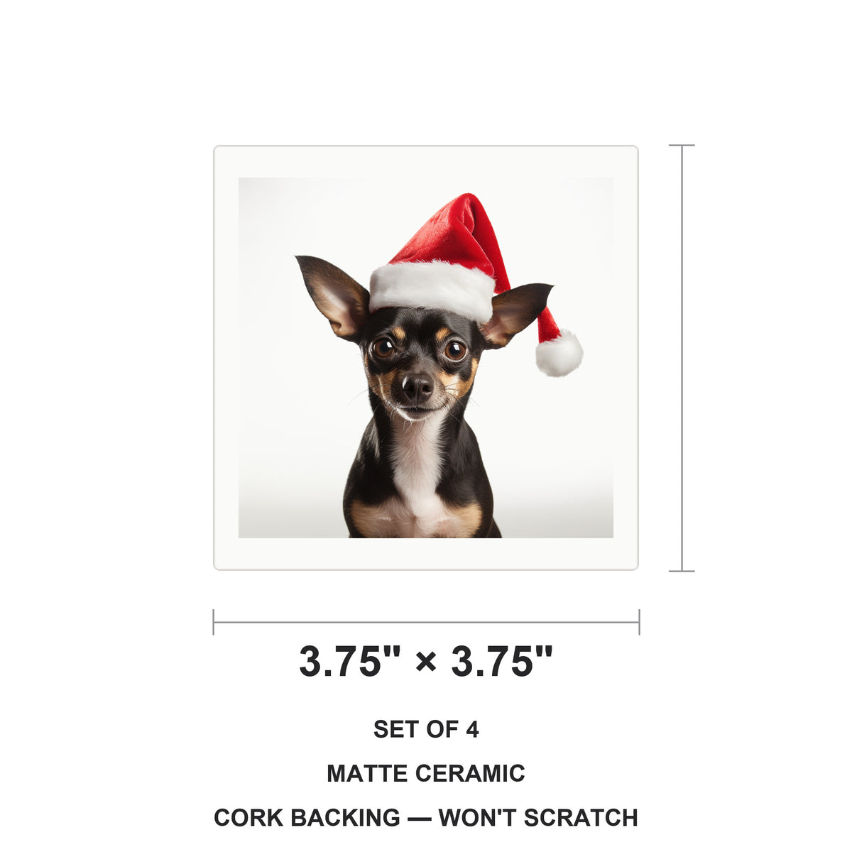 Rat Terrier ceramic coasters set of 4, size 3.75 inches