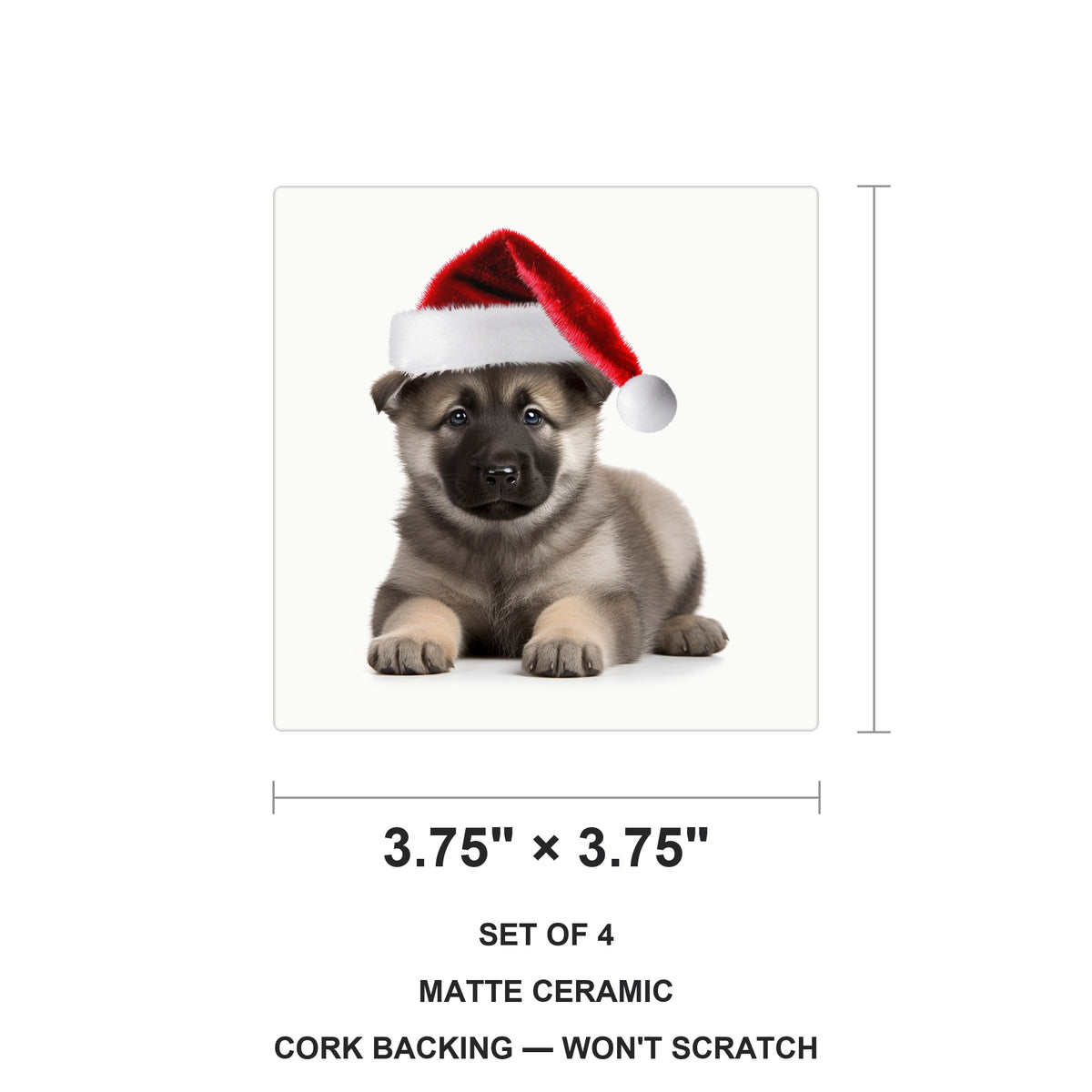 Norwegian Elkhound Puppy ceramic coasters set of 4, size 3.75 inches