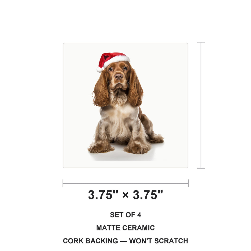 English Cocker Spaniel ceramic coasters set of 4, size 3.75 inches