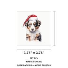 Australian Shepherd Puppy Drawing ceramic coasters set of 4, size 3.75 inches