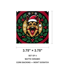 German Shepherd Christmas Ornament Art ceramic coasters set of 4, size 3.75 inches