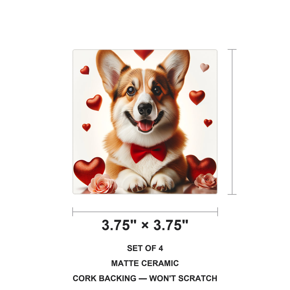 Pembroke Welsh Corgi ceramic coasters set of 4, size 3.75 inches