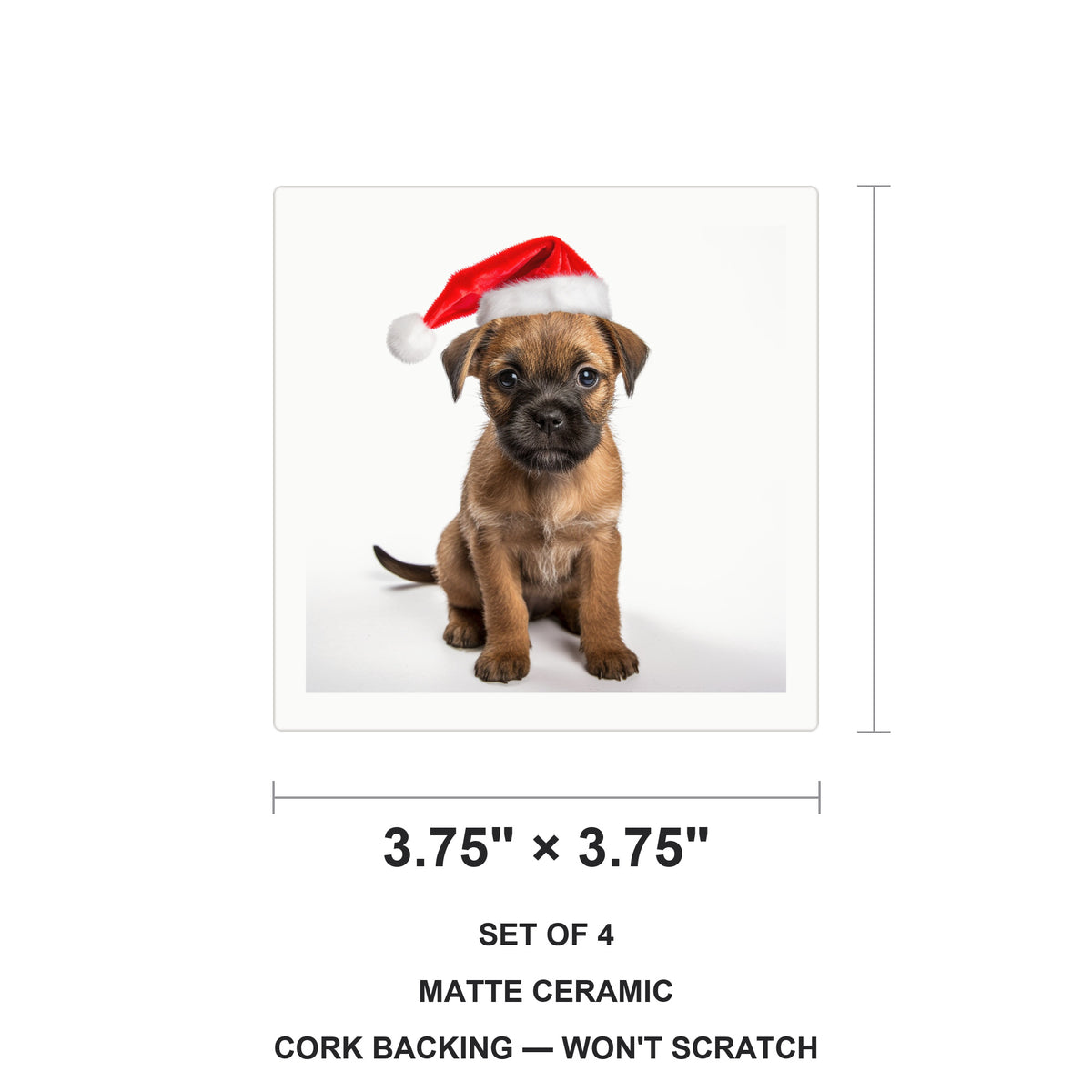 Border Terrier Puppy ceramic coasters set of 4, size 3.75 inches