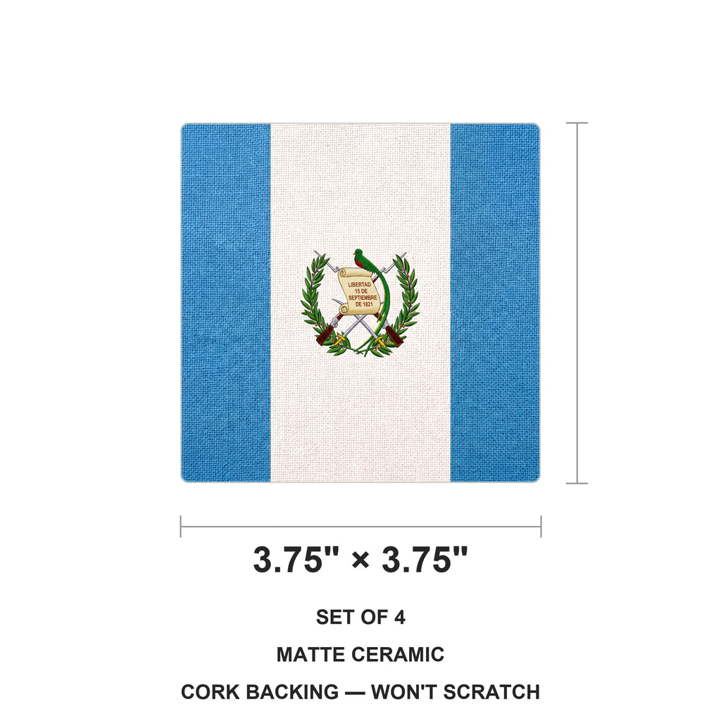 Guatemala Flag Pride ceramic coasters set of 4, size 3.75 inches