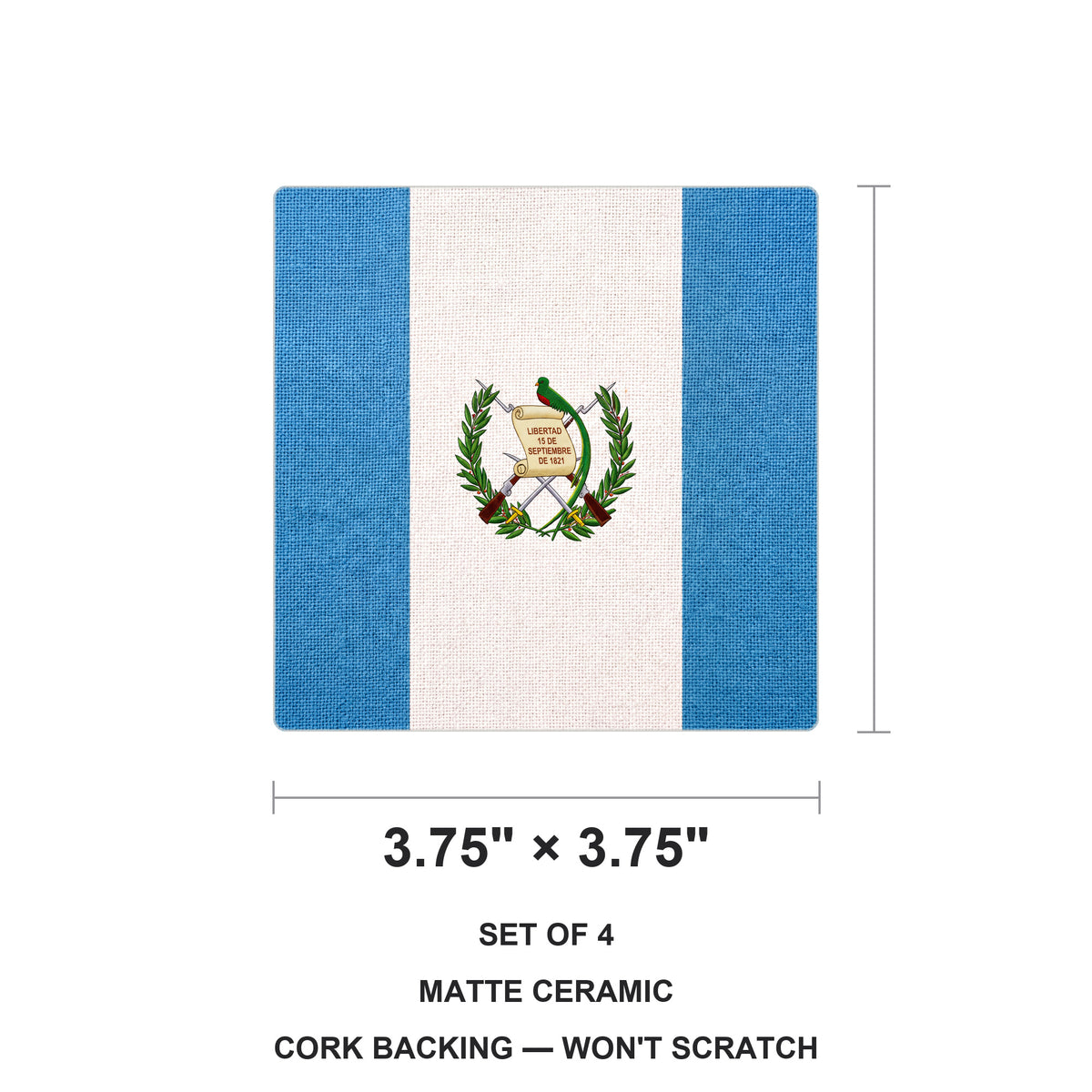 Guatemala Flag Pride ceramic coasters set of 4, size 3.75 inches