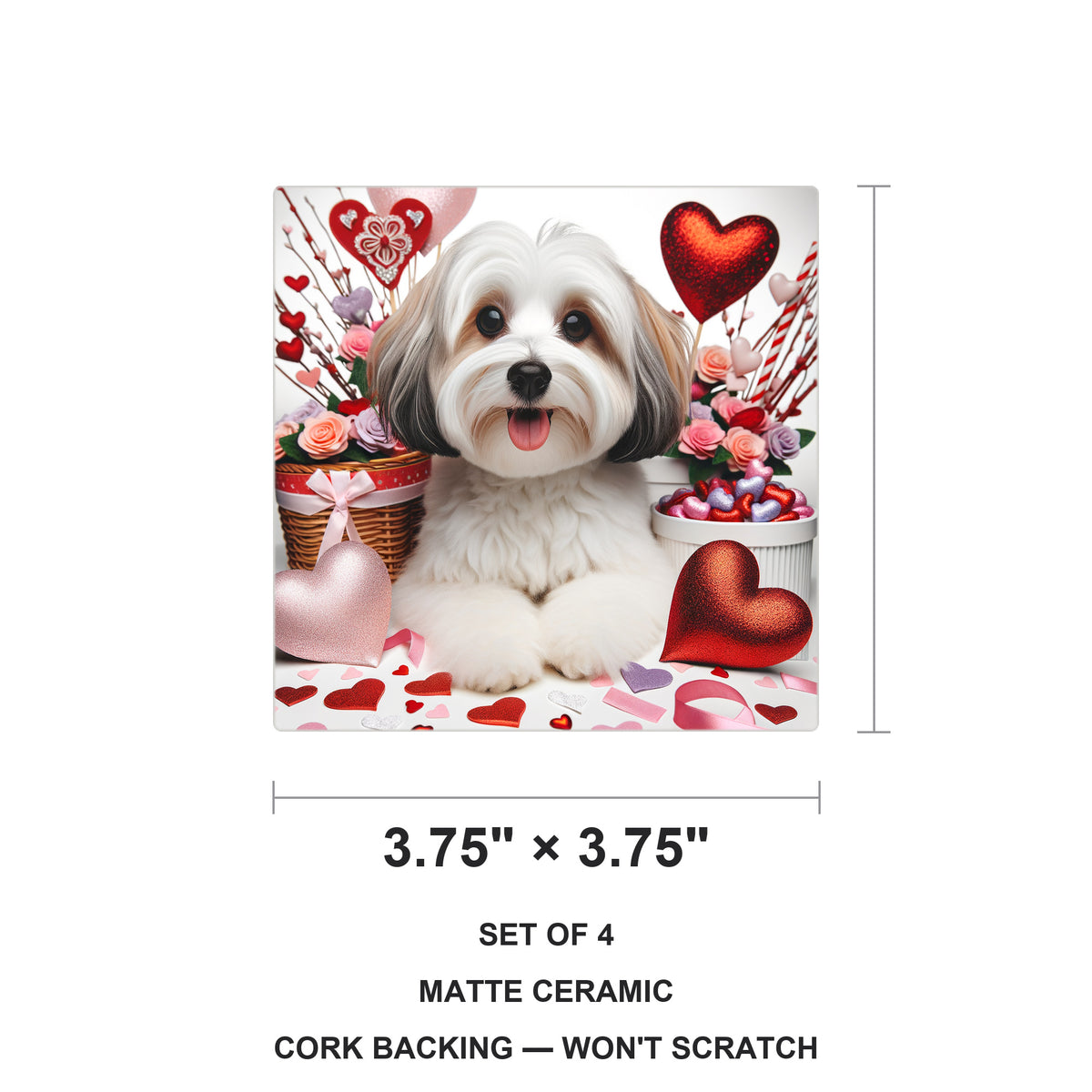 Havanese ceramic coasters set of 4, size 3.75 inches