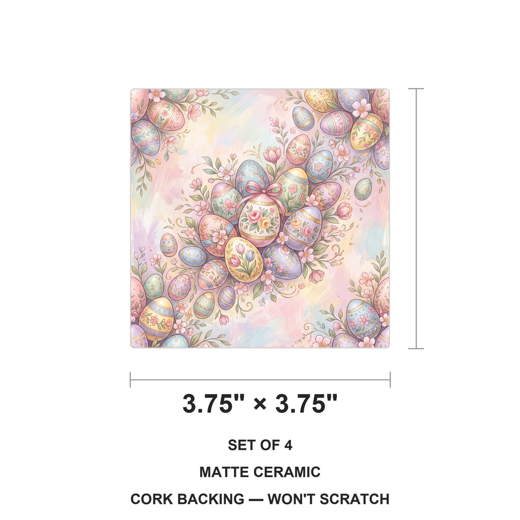 Easter Pastel Eggs ceramic coasters set of 4, size 3.75 inches