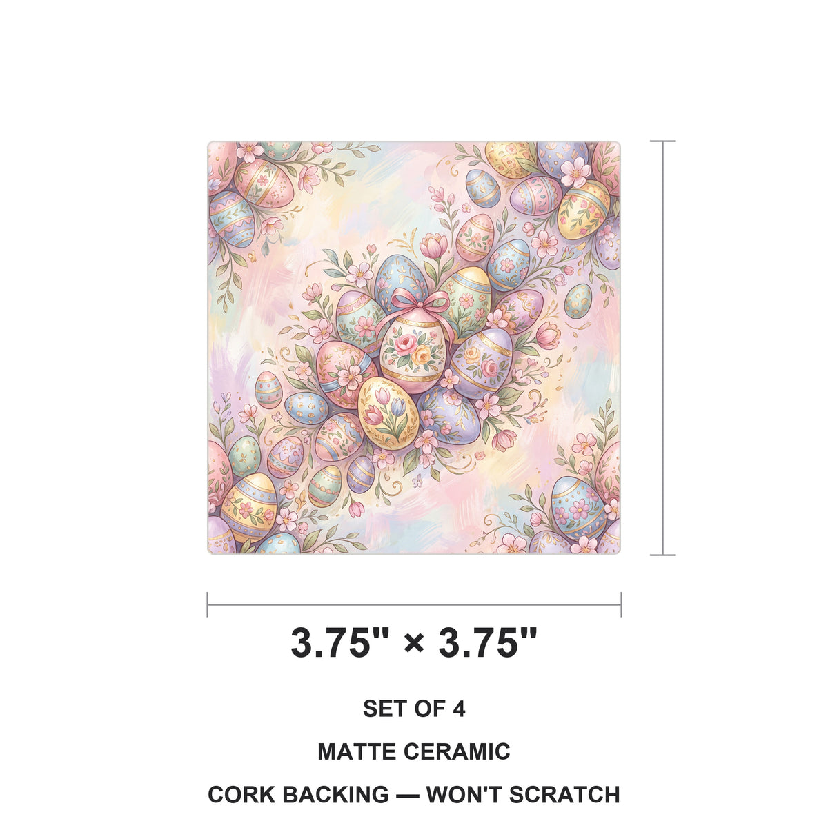 Easter Pastel Eggs ceramic coasters set of 4, size 3.75 inches
