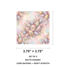 Easter Pastel Eggs ceramic coasters set of 4, size 3.75 inches