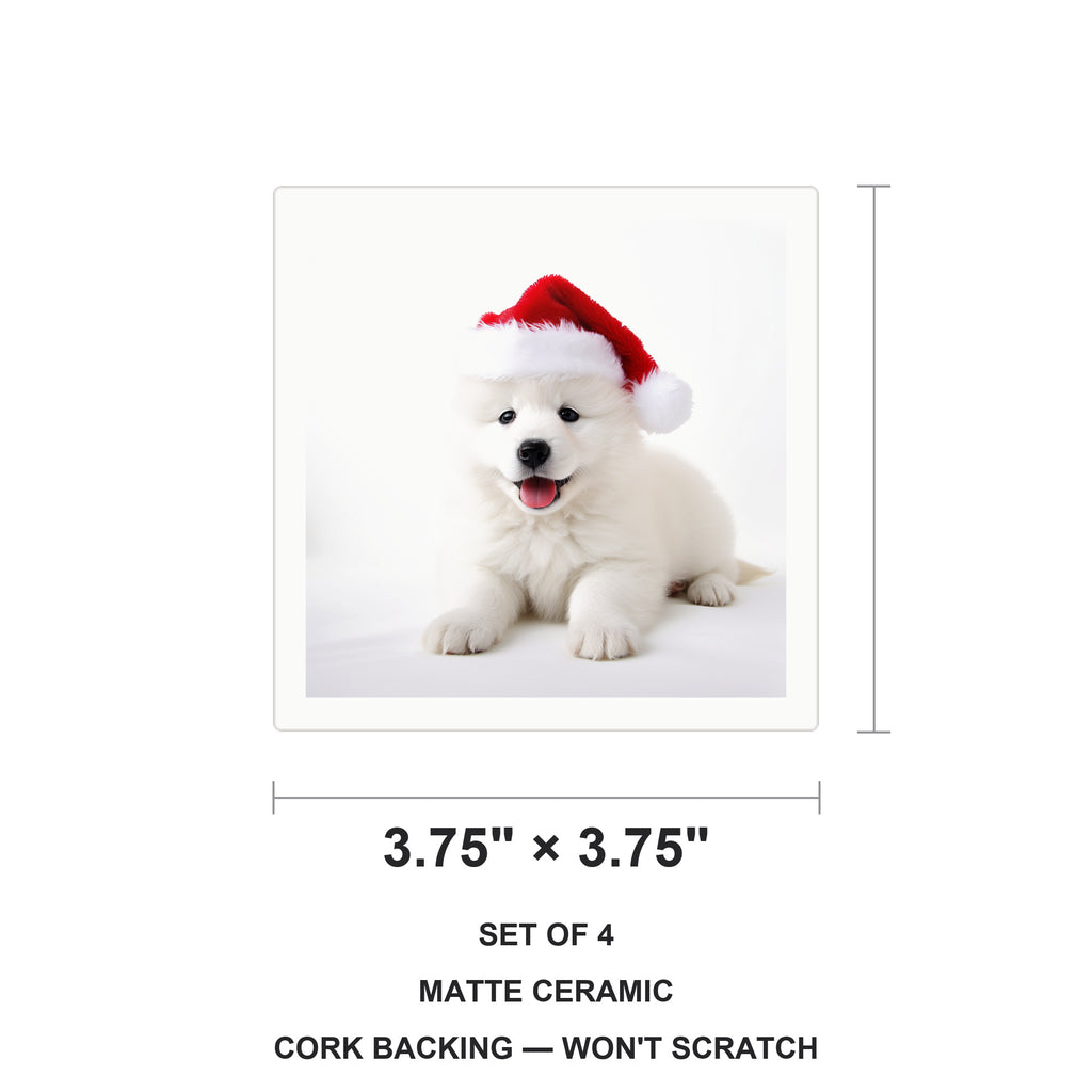 Samoyed Puppy ceramic coasters set of 4, size 3.75 inches