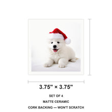 Samoyed Puppy ceramic coasters set of 4, size 3.75 inches
