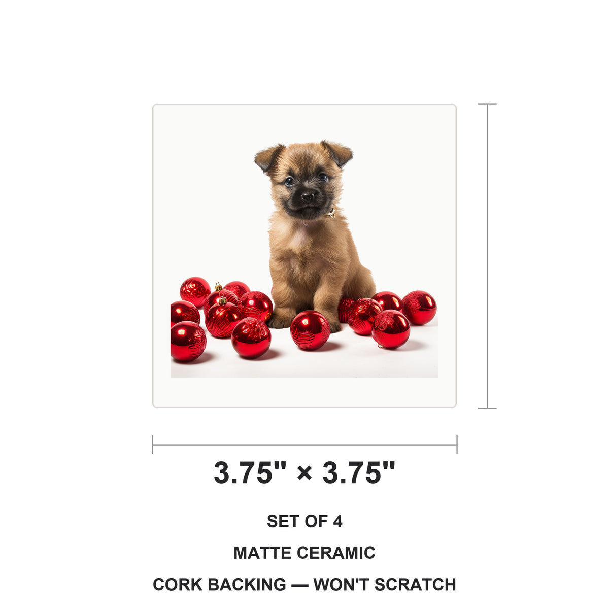 Cairn Terrier Puppy ceramic coasters set of 4, size 3.75 inches
