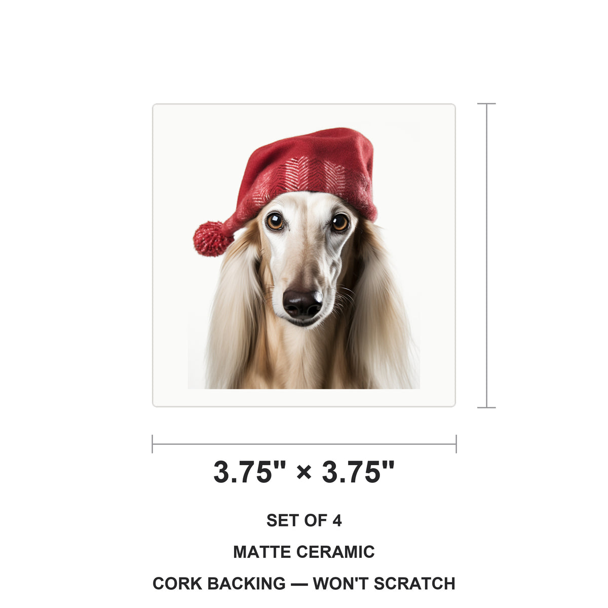 Saluki ceramic coasters set of 4, size 3.75 inches