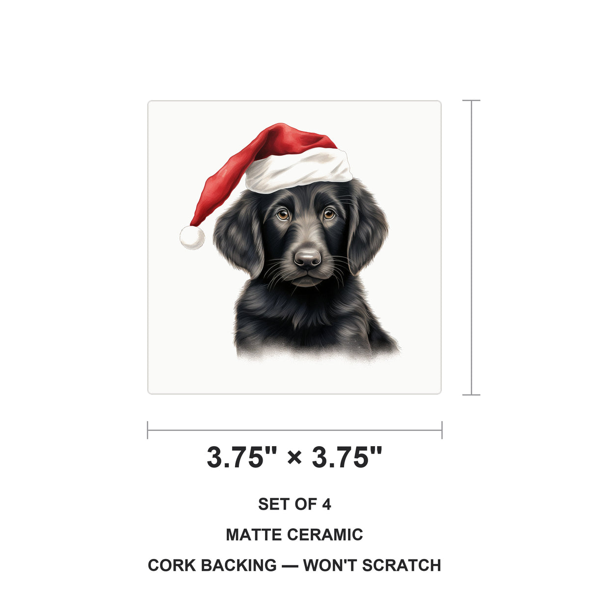 Flat-Coated Retriever Puppy Drawing ceramic coasters set of 4, size 3.75 inches