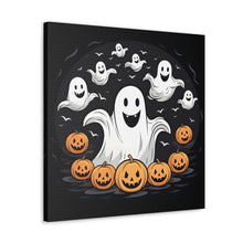 DistinctInk Canvas Wall Art with Skeletal Ghostly Pumpkin Patch for Halloween