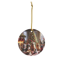 DistinctInk Hanging Ceramic Christmas Tree Ornament Charm with Gold String - Great Gift/Present - 2 3/4 inch Diameter - Furry Friends' Festive Gathering