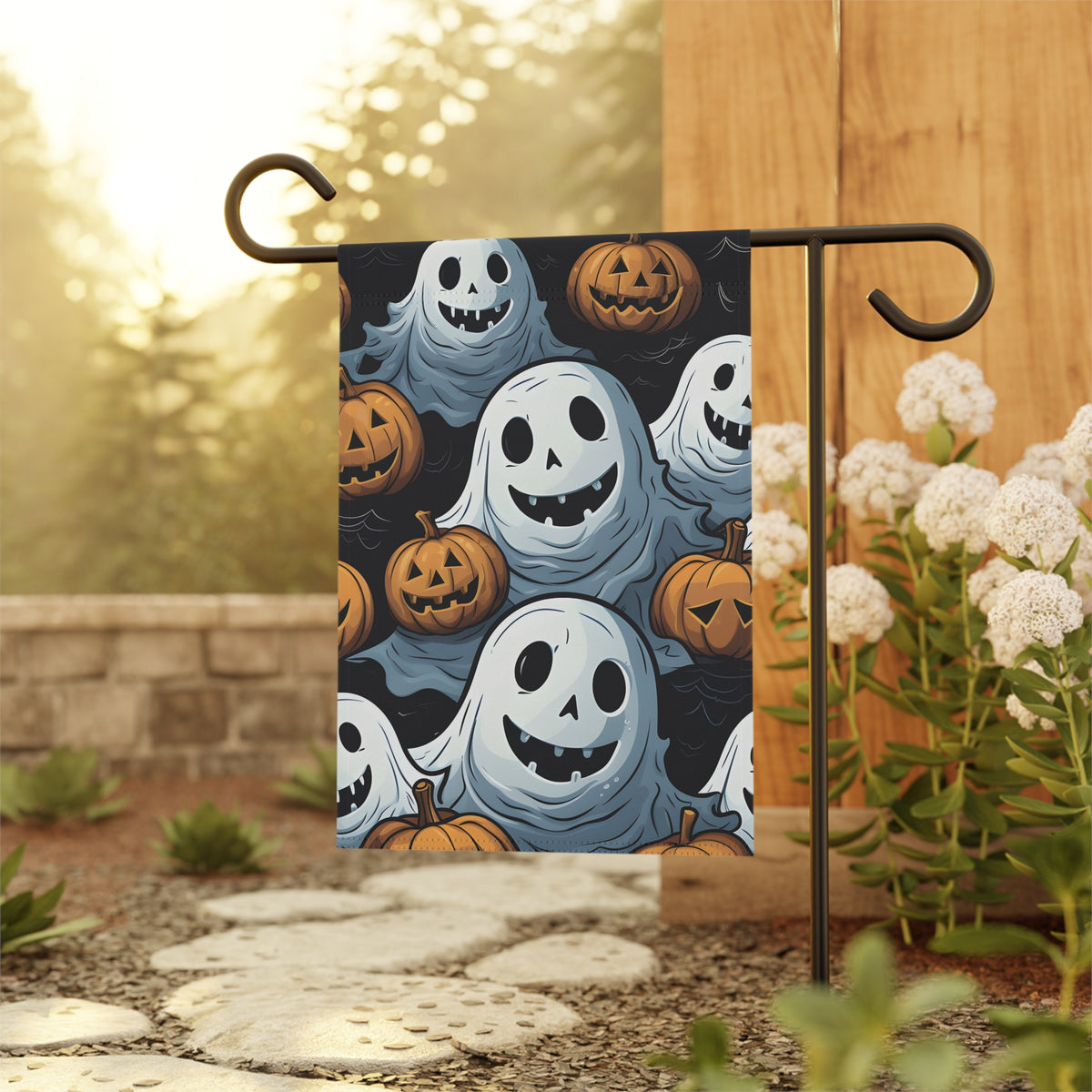 Garden & House Banner / Flag with Ghoulish Ghostbusters and Pumpkins Design for Halloween, view 5