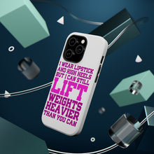 DistinctInk ToughCase for Apple iPhone, Compatible with MagSafe Charging - Lipstick & High Heels Can Life Weights Heavier