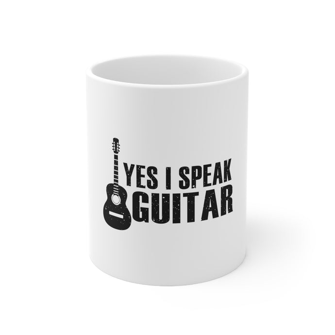 DistinctInk Glossy White Coffee / Tea Mug - Yes I Speak Guitar