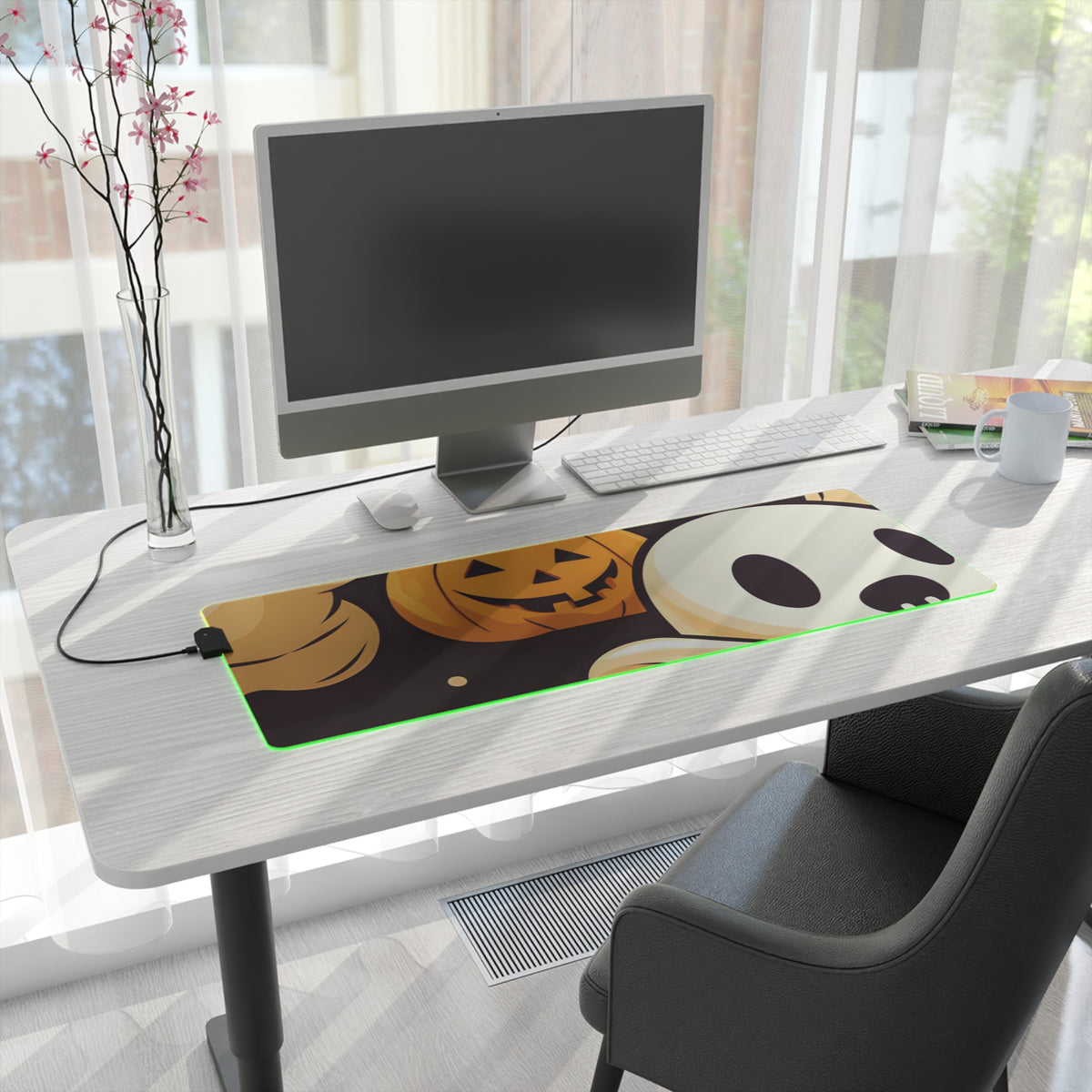 LED Gaming Mouse Pad with Ghost Skeleton Pumpkin Pattern Design for Halloween, view 13