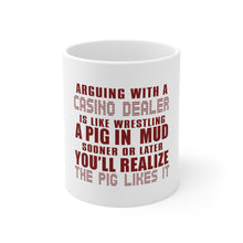 DistinctInk Glossy White Coffee / Tea Mug - Arguing with Casino Dealer Like Pink in Mud