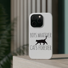 DistinctInk ToughCase for Apple iPhone, Compatible with MagSafe Charging - Boys Whatever, Cats Forever